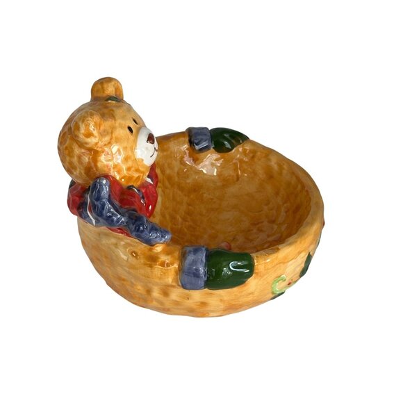 Decorative Bear-Themed Ceramic Bowl With Scarf & Mittens Nut & Candy Dish - Picture 6 of 11